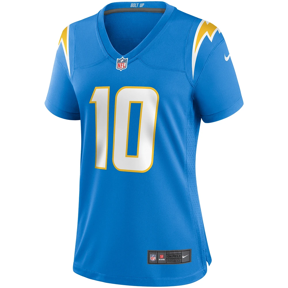 Maillot de match joueur des Chargers Los Angeles Nike Justin Herbert bleu poudré pour femme