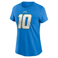 T-shirt avec nom et numéro de joueur des Chargers Los Angeles Nike Justin Herbert bleu poudré pour femme