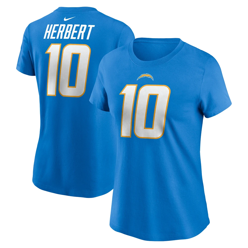 T-shirt avec nom et numéro de joueur des Chargers Los Angeles Nike Justin Herbert bleu poudré pour femme