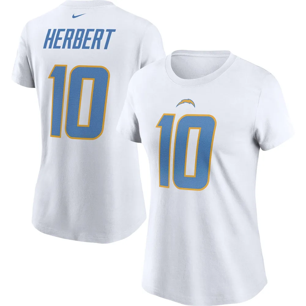 Fanatics Branded Men's Justin Herbert Powder Blue Los Angeles Chargers Player Icon Name and Number T-Shirt - Powder Blue