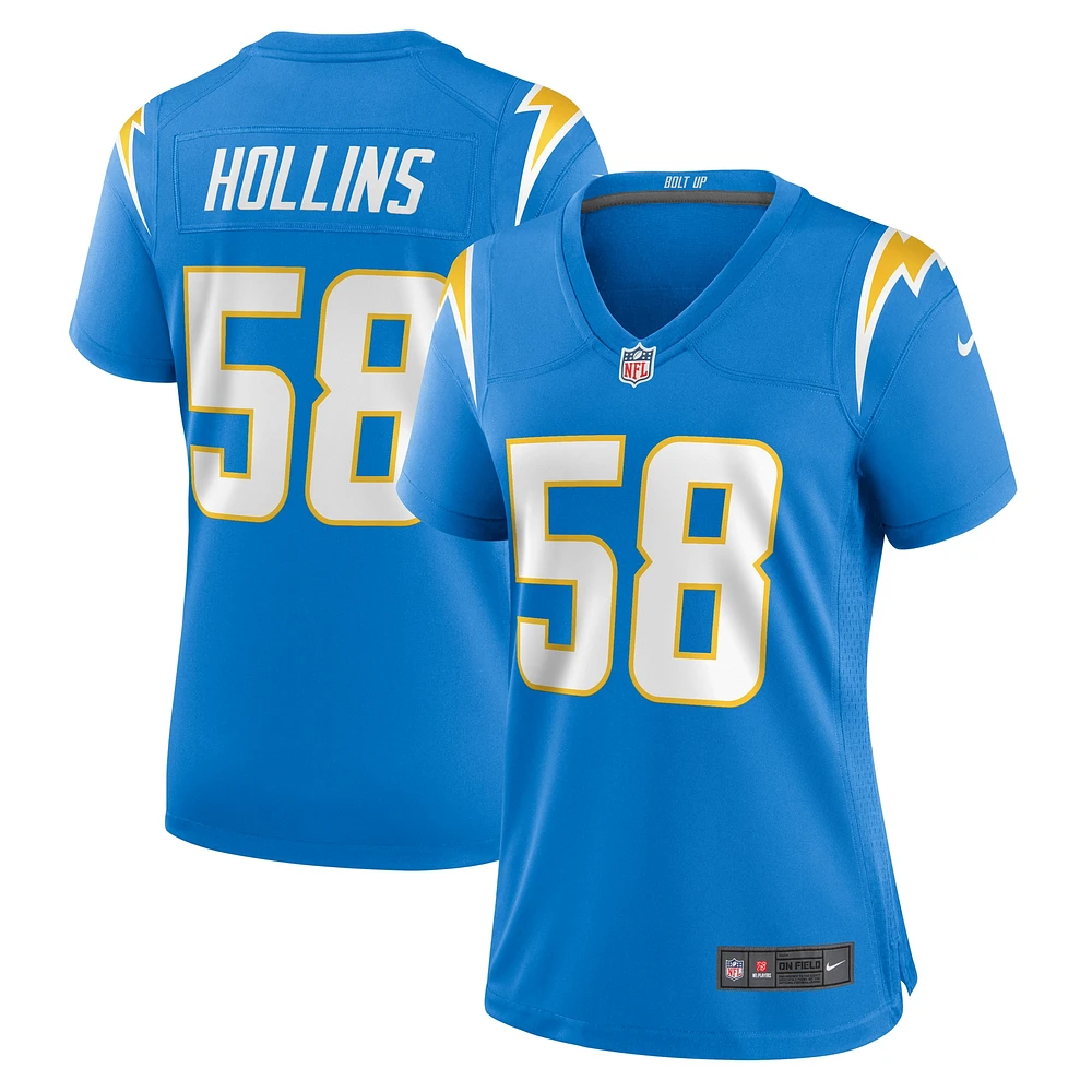 Maillot de match Nike Justin Hollins des Chargers Los Angeles pour femme, bleu poudre