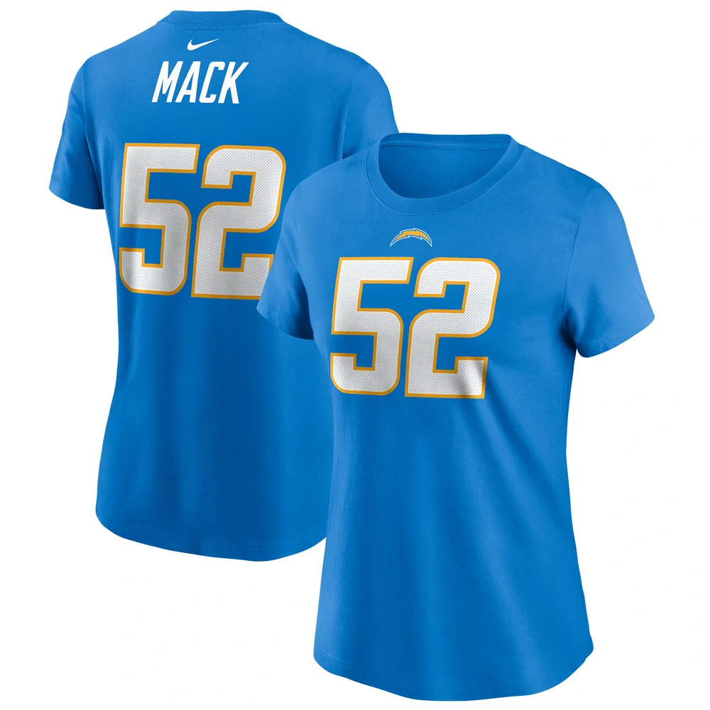 T-shirt Nike Khalil Mack pour femme, bleu poudre, nom et numéro du joueur des Chargers de Los Angeles