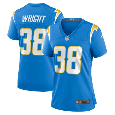 Maillot de match des Chargers Los Angeles Nike Milton Wright pour femme, bleu poudre