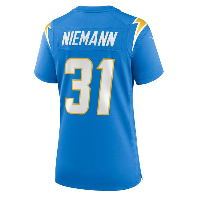 Maillot de joueur match des Chargers Los Angeles Nike Nick Niemann pour femme, bleu poudre