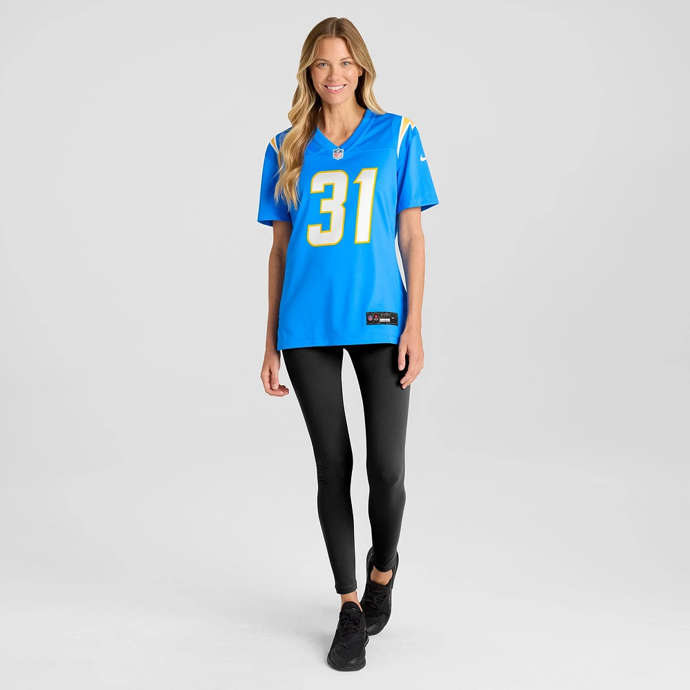 Maillot de joueur match des Chargers Los Angeles Nike Nick Niemann pour femme, bleu poudre