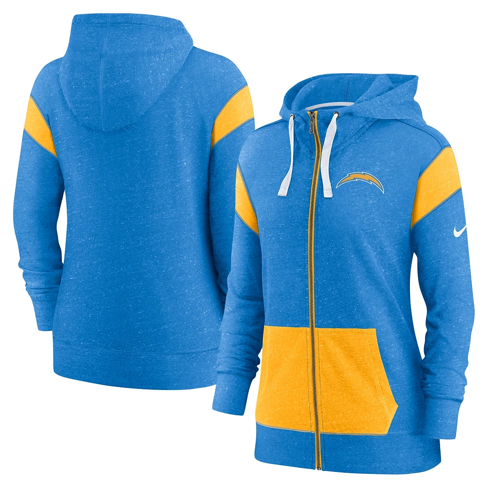 Women's Nike Powder Blue/Gold Los Angeles Chargers Monaco Lightweight Full-Zip Hoodie