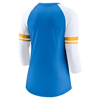 T-shirt tendance raglan léger à manches 3/4 Nike Powder Blue Los Angeles Chargers pour femme