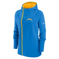 Sweat à capuche zippé et raglan asymétrique Los Angeles Chargers Nike bleu poudré pour femme