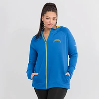 Sweat à capuche zippé et raglan asymétrique Los Angeles Chargers Nike bleu poudré pour femme