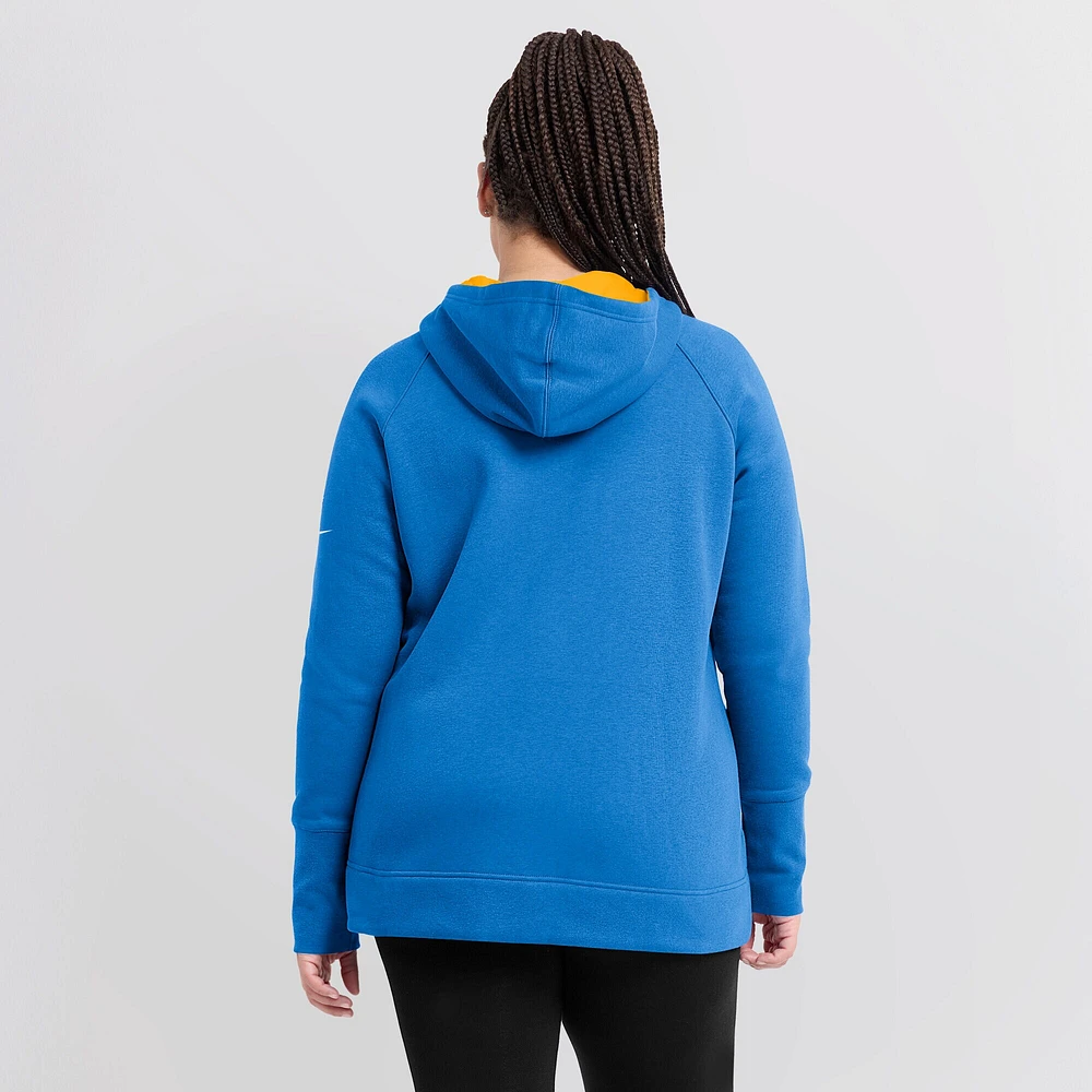 Sweat à capuche zippé et raglan asymétrique Los Angeles Chargers Nike bleu poudré pour femme