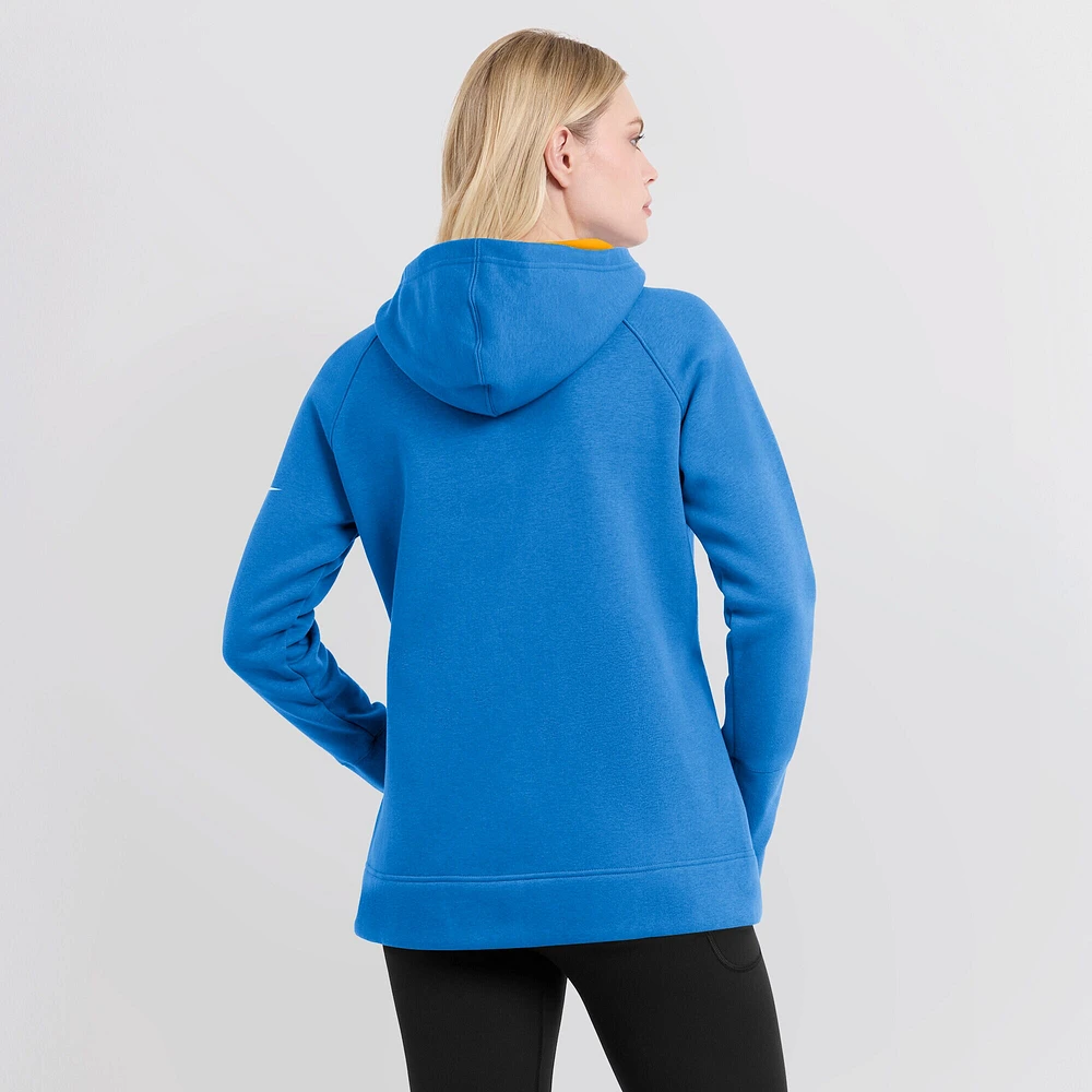 Sweat à capuche zippé et raglan asymétrique Los Angeles Chargers Nike bleu poudré pour femme