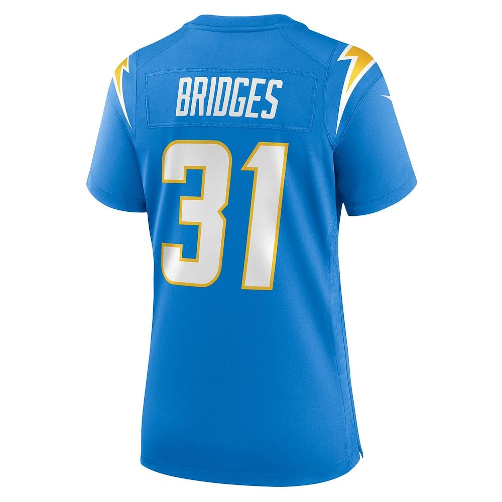 Maillot Nike Trikweze Bridges bleu poudre pour femme des Los Angeles Chargers
