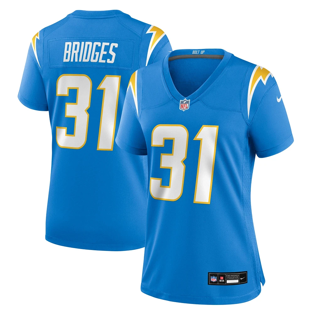 Maillot Nike Trikweze Bridges bleu poudre pour femme des Los Angeles Chargers