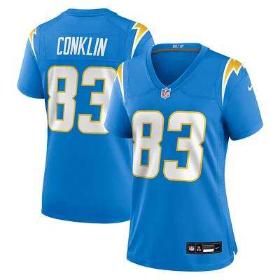 Maillot Nike Tyler Conklin bleu poudre pour femme des Los Angeles Chargers