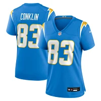 Maillot Nike Tyler Conklin bleu poudre pour femme des Los Angeles Chargers