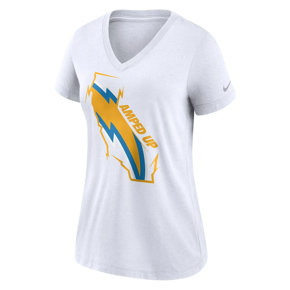 T-shirt à col en V triple mélange Nike Los Angeles Chargers Hometown Collection pour femme, blanc