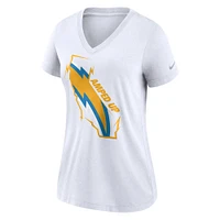 T-shirt à col en V triple mélange Nike Los Angeles Chargers Hometown Collection pour femme, blanc