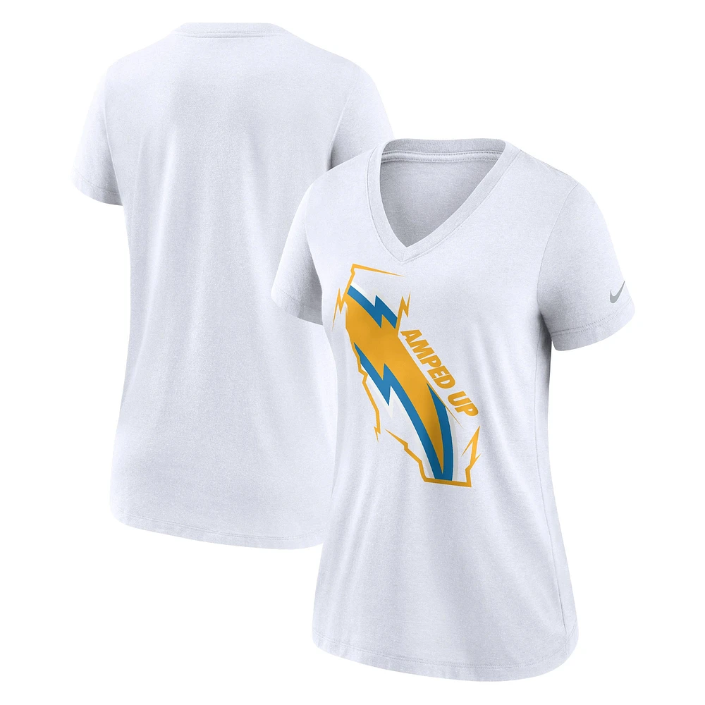 T-shirt à col en V triple mélange Nike Los Angeles Chargers Hometown Collection pour femme, blanc