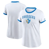 T-shirt Nike blanc Los Angeles Chargers Rewind Ringer Tri-Blend pour femme