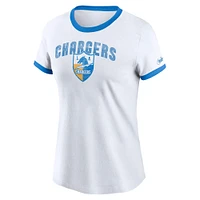 T-shirt Nike blanc Los Angeles Chargers Rewind Ringer Tri-Blend pour femme