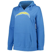 Profil pour femme Justin Herbert Powder Blue Los Angeles Chargers Grande taille Nom et numéro du joueur Sweat à capuche