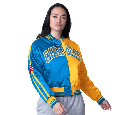 Veste courte en satin à boutons-pression pour femme Starter Powder Blue/Gold Los Angeles Chargers Zone Blitz