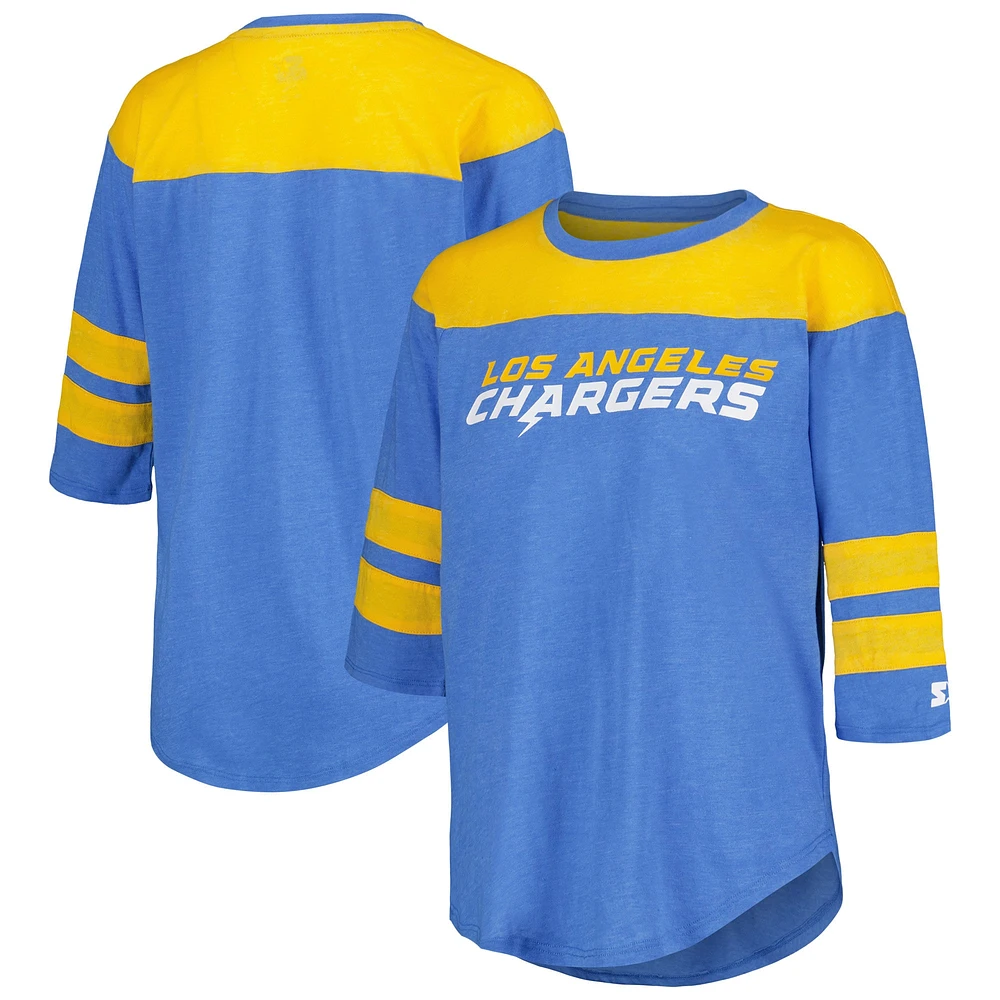 T-shirt à manches 3/4 pour femmes Starter Powder Blue Los Angeles Chargers Fullback Tri-Blend