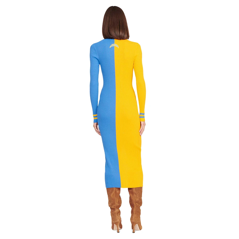 Women's STAUD Gold/Powder Blue Los Angeles Chargers Shoko Knit Button-Up Sweater Dress