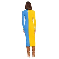 Women's STAUD Gold/Powder Blue Los Angeles Chargers Shoko Knit Button-Up Sweater Dress