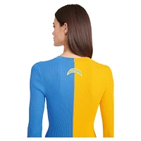 Women's STAUD Gold/Powder Blue Los Angeles Chargers Shoko Knit Button-Up Sweater Dress