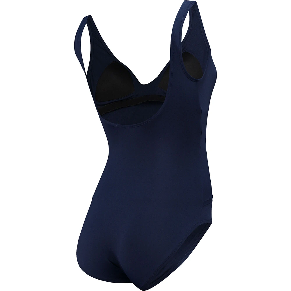 Women's Tommy Bahama Navy Los Angeles Chargers Pearl Clara Wrap One-Piece Swimsuit