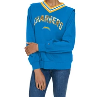 Women's Tommy Hilfiger Powder Blue Los Angeles Chargers Alice V-Neck Pullover Sweatshirt