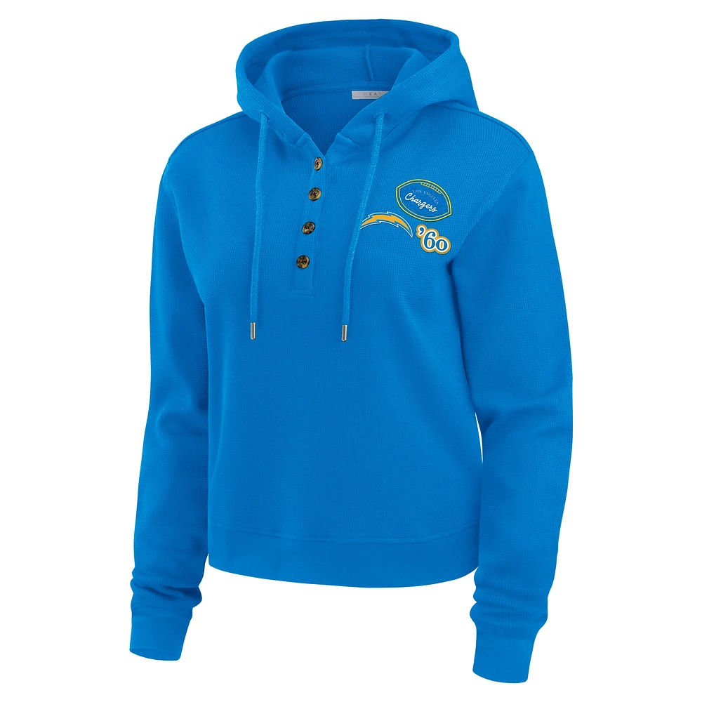 Women's WEAR by Erin Andrews  Blue Los Angeles Chargers Plus Waffle Hoodie Pullover Top