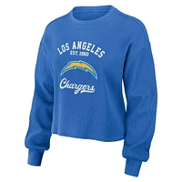 Ensemble de détente pour femme WEAR by Erin Andrews composé d'un t-shirt à manches longues et short en tricot gaufré bleu Los Angeles Chargers