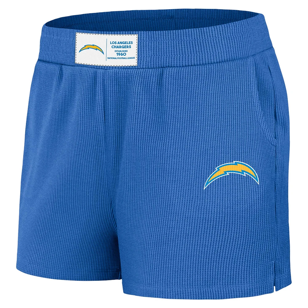 Ensemble de détente pour femme WEAR by Erin Andrews composé d'un t-shirt à manches longues et short en tricot gaufré bleu Los Angeles Chargers