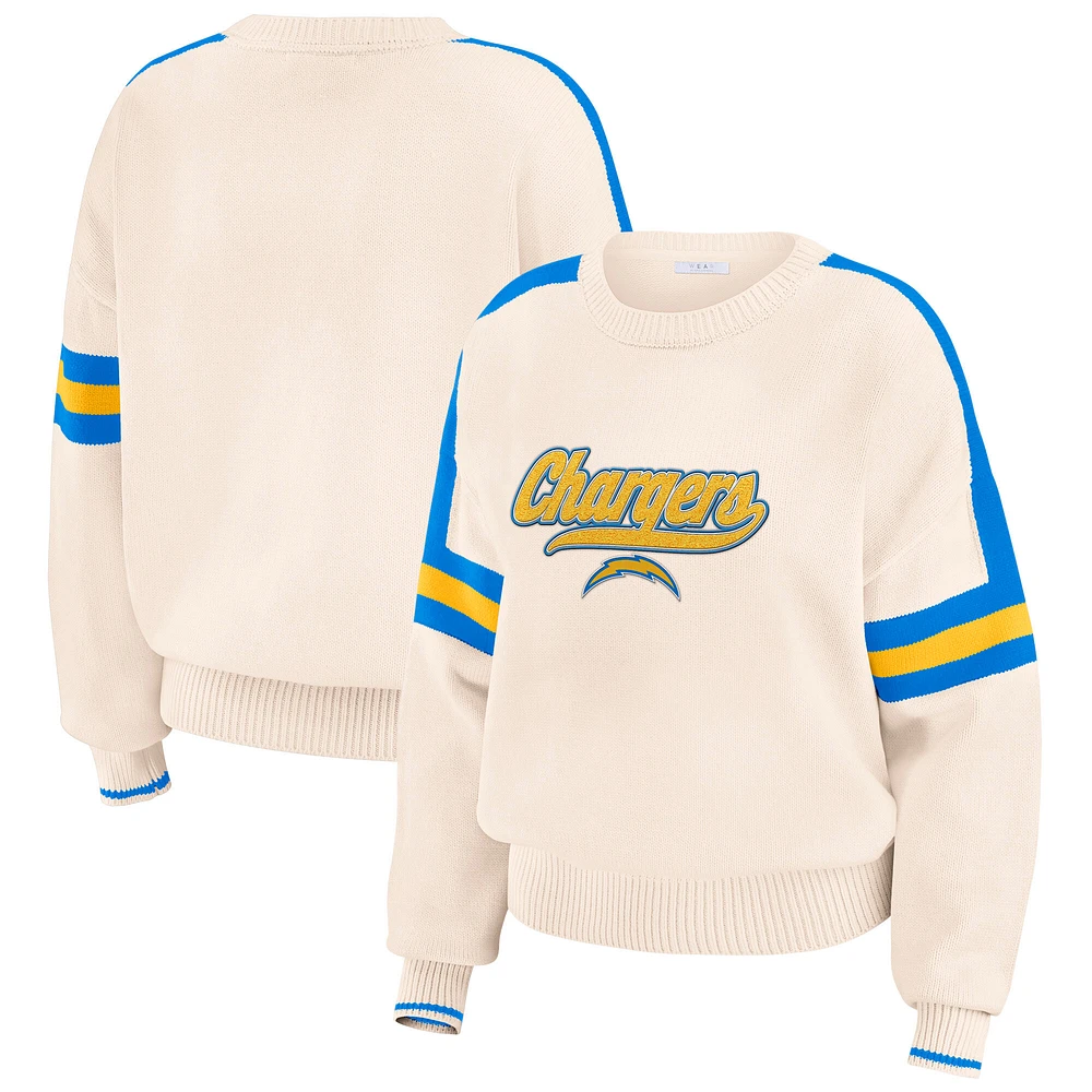 Pull à rayures crème Los Angeles Chargers pour femme WEAR by Erin Andrews