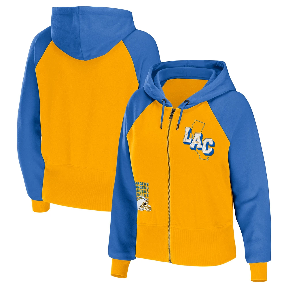 Women's WEAR by Erin Andrews Gold Los Angeles Chargers Colorblock Lightweight Full-Zip Hoodie