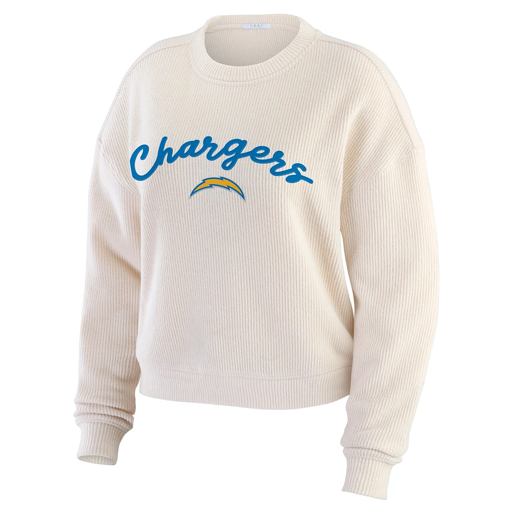 Women's WEAR by Erin Andrews  Oatmeal Los Angeles Chargers Rib-Knit Long Sleeve T-Shirt & Pants Lounge Set