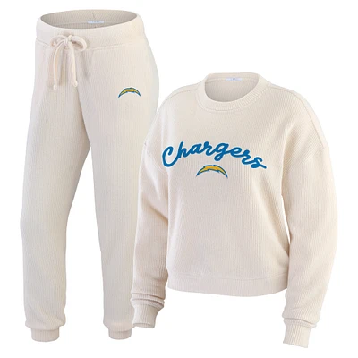 Ensemble de détente pour femme WEAR by Erin Andrews composé d'un t-shirt à manches longues et pantalon en tricot côtelé Los Angeles Chargers Oatmeal