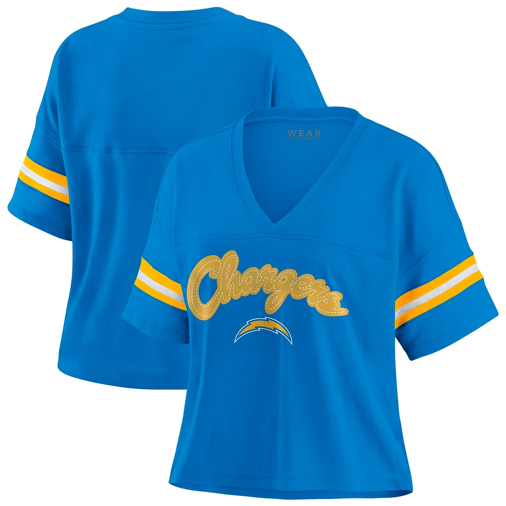 Women's WEAR by Erin Andrews Powder Blue/White Los Angeles Chargers Plus Color Block Boxy T-Shirt