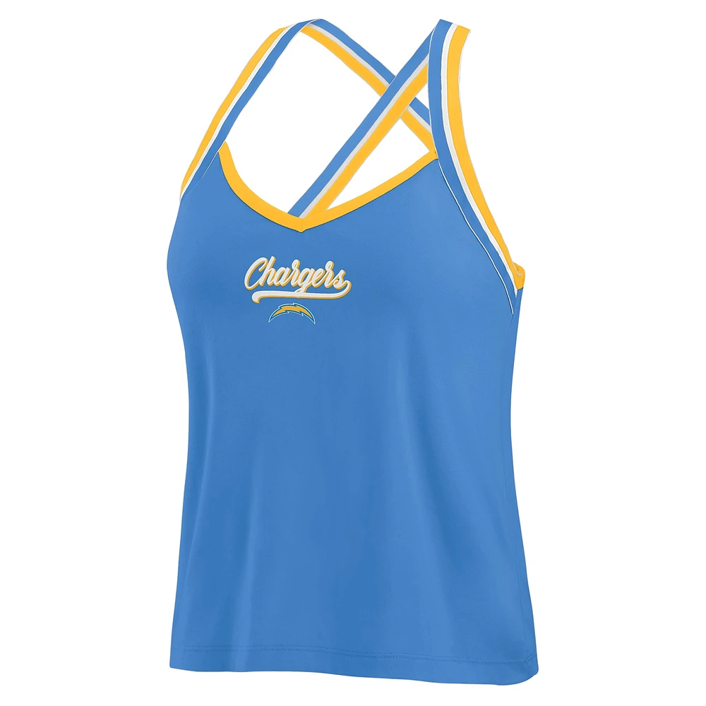 Women's WEAR by Erin Andrews Powder Blue Los Angeles Chargers Cross Strap Tri-Blend Tank Top