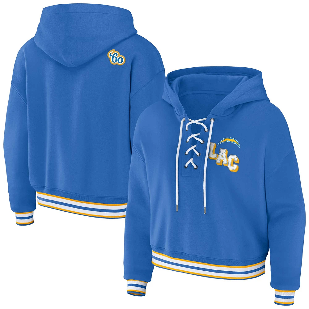 Women's WEAR by Erin Andrews Powder Blue Los Angeles Chargers Lace-Up Pullover Hoodie