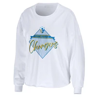 Women's WEAR by Erin Andrews White Los Angeles Chargers Domestic Cropped Long Sleeve T-Shirt