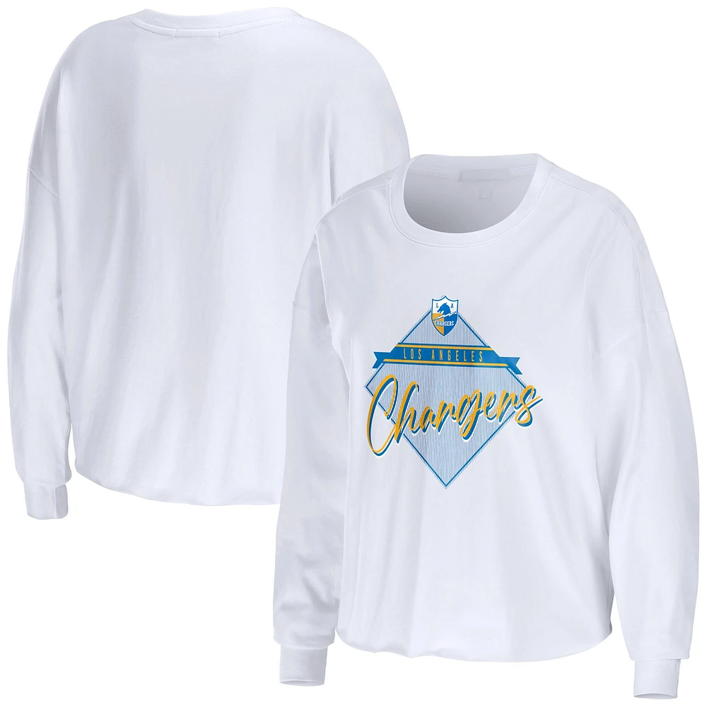 T-shirt court à manches longues pour femme WEAR by Erin Andrews, blanc, Los Angeles Chargers