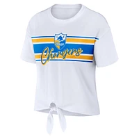 Women's WEAR by Erin Andrews White Los Angeles Chargers Front Tie Retro T-Shirt