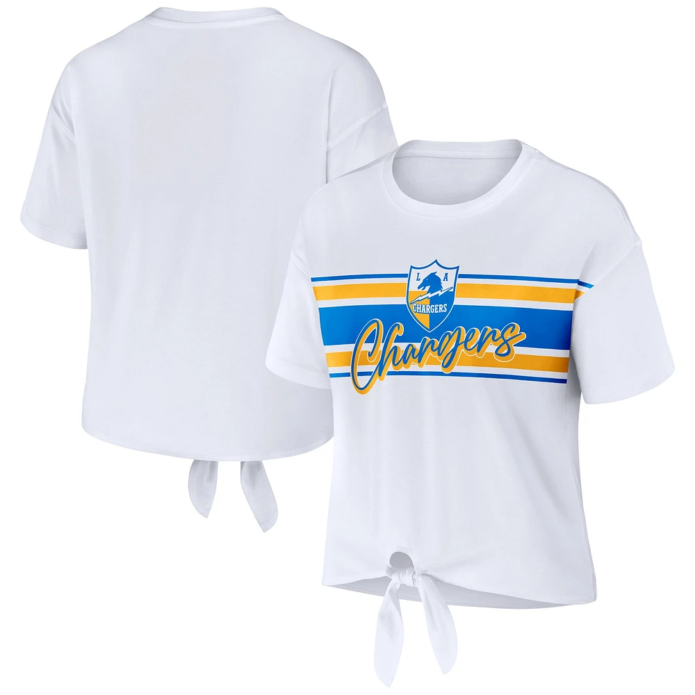 T-shirt rétro à nouer devant blanc Los Angeles Chargers pour femme WEAR by Erin Andrews