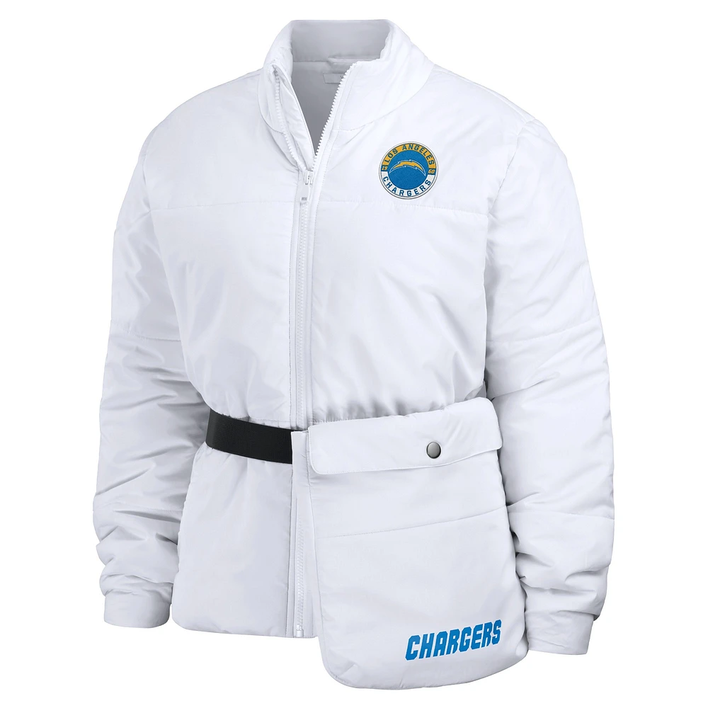 Women's WEAR by Erin Andrews  White Los Angeles Chargers Packaway Full-Zip Puffer Jacket