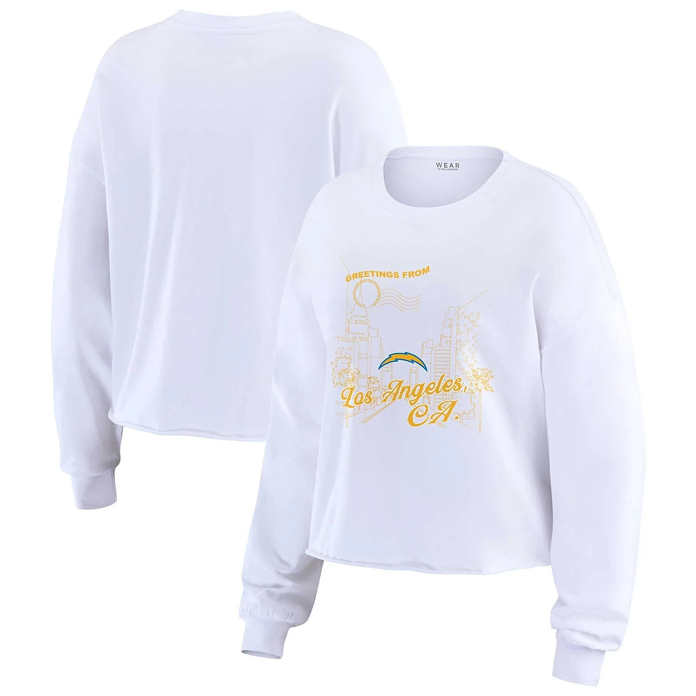 Women's WEAR by Erin Andrews White Los Angeles Chargers Postcard Cropped Long Sleeve Top