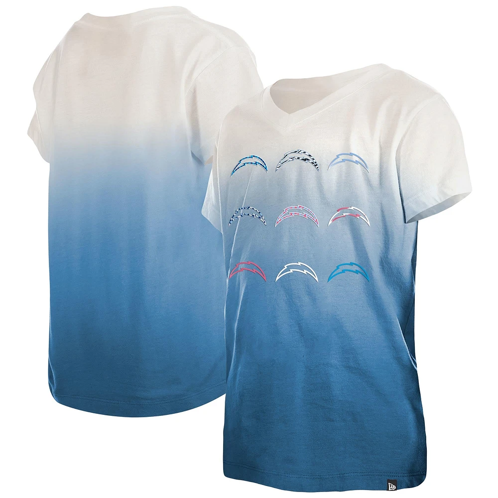 Youth New Era Powder Blue Los Angeles Chargers Multi Logo Ombre V-Neck T-Shirt