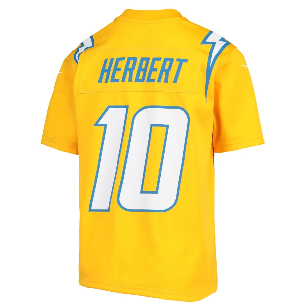 Maillot de jeu d'équipe inversé Nike Justin Herbert doré pour jeunes des Chargers Los Angeles